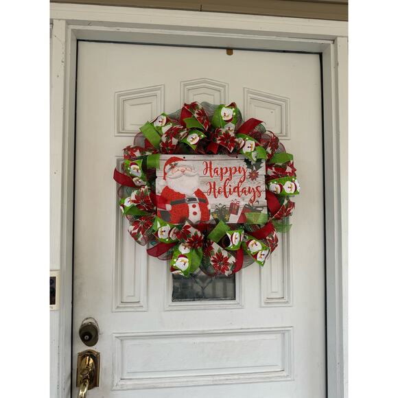 Happy Holidays Santa Wreat Festive Red and Green Christmas Wreath Door Decor xxx - Picture 8 of 8